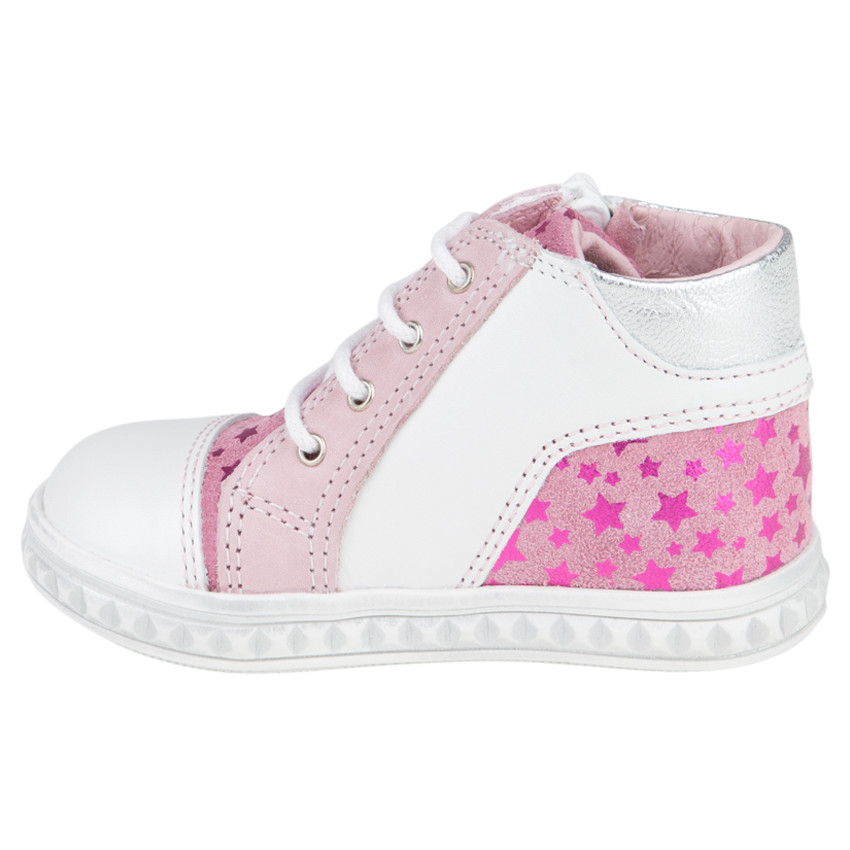 Bottillons roses avec imprimé étoiles à zip et lacets 