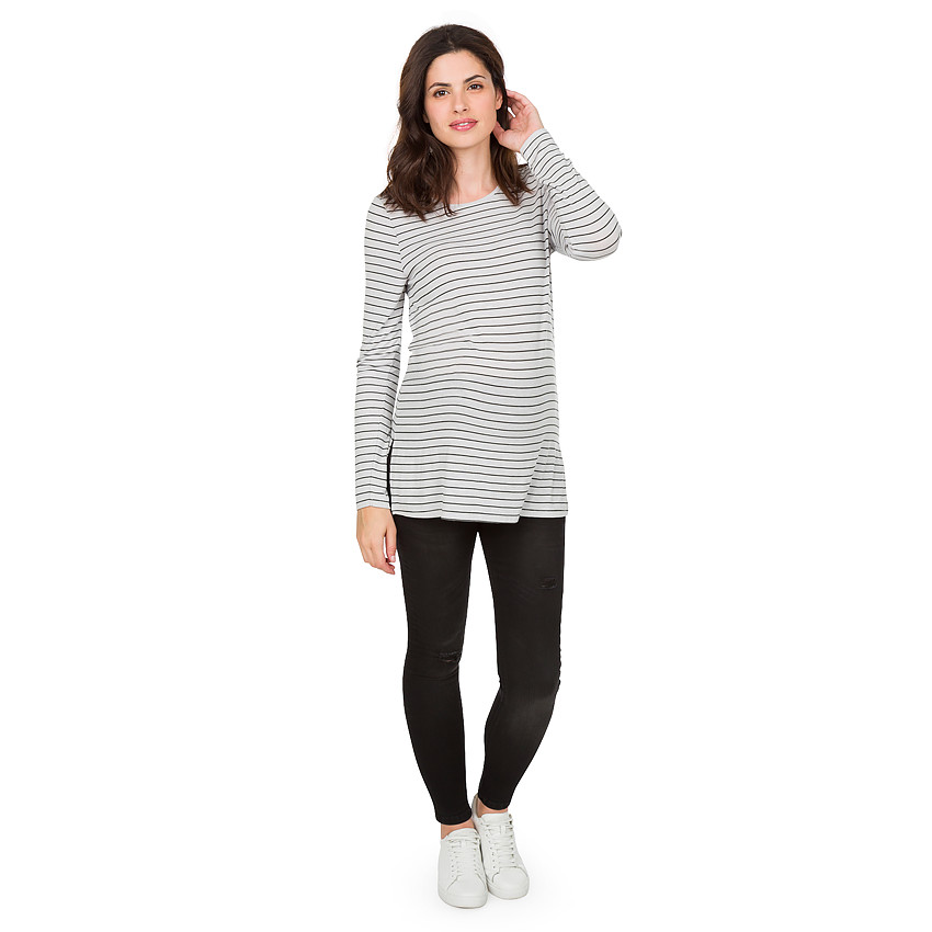 Tee-shirt de grossesse manches longues rayé 