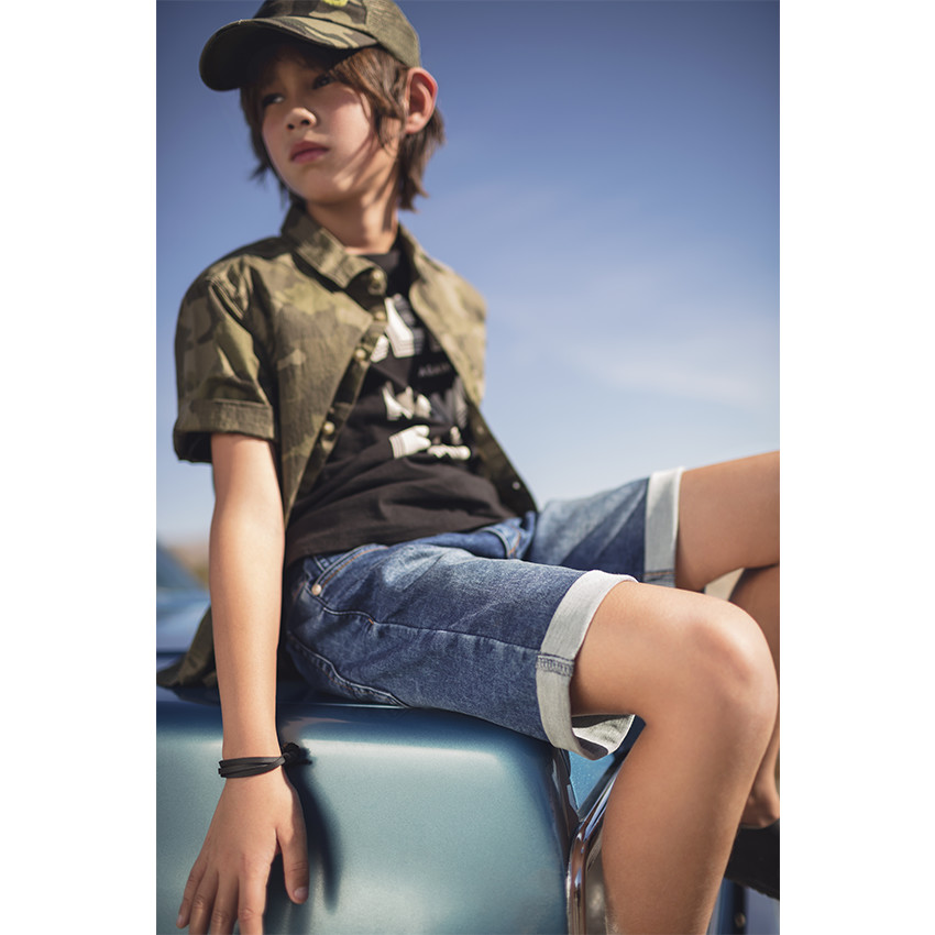 Junior - Chemise manches courtes en coton fantaisie army 