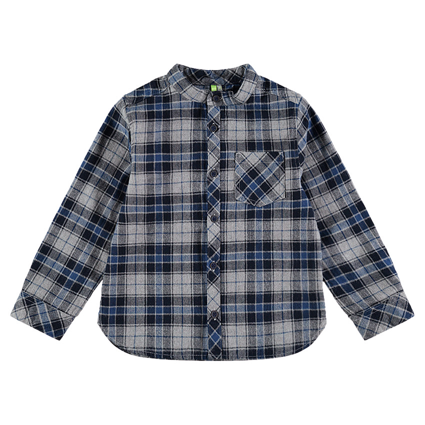 Chemise manches longues à carreaux en flanelle col mao 