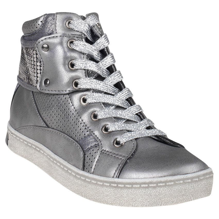 Bottillons argentés avec strass fantaisie à lacets et zip du 36 au 38 