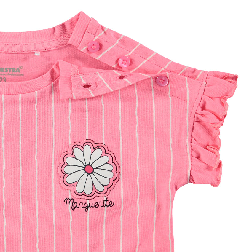 T-shirt manches courtes volantées avec rayures et ouverture boutonné 