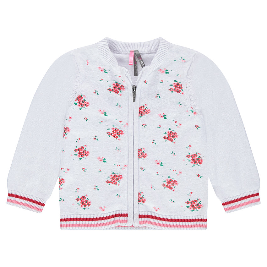 Gilet en tricot fin avec fleurs contrastées en jacquard 