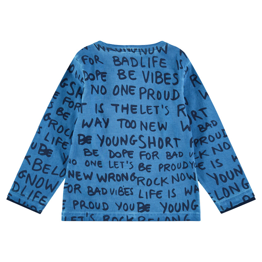 Tee-shirt manches longues en jersey avec inscriptions all-over et poche 