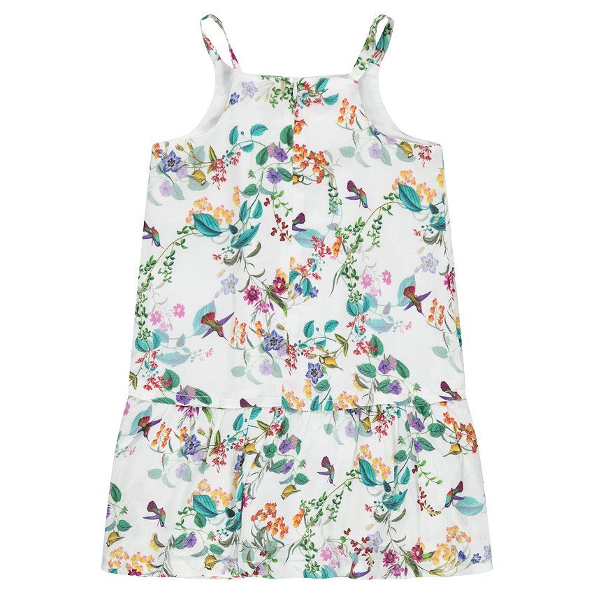 Robe fleurie à bretelles et volant 