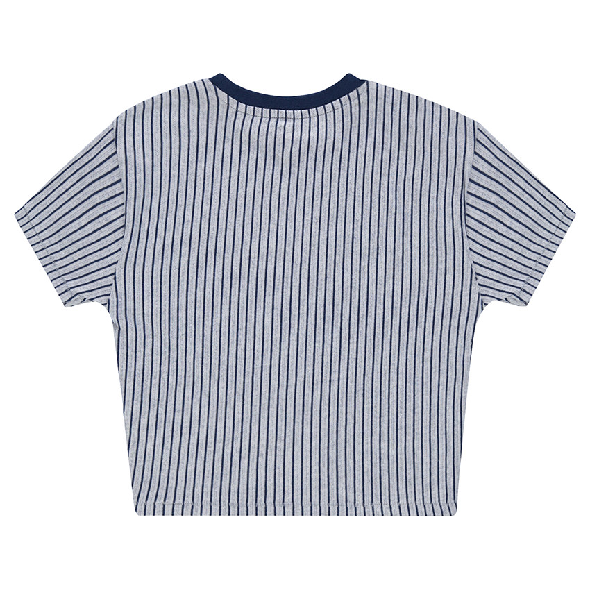 Tee-shirt manches courtes à rayures verticales avec inscriptions printées 