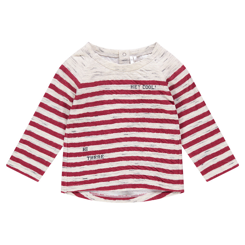 Marinière en maille slub avec rayures rouges et inscriptions printées 