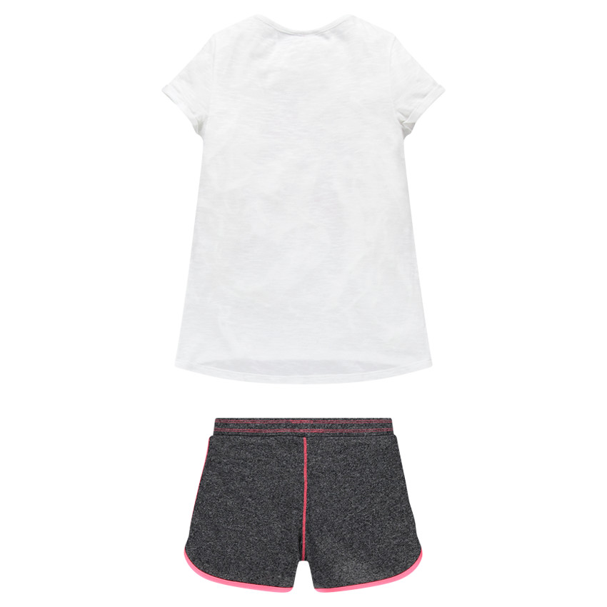 Pyjama court en jersey tee-shirt printé et short chiné 