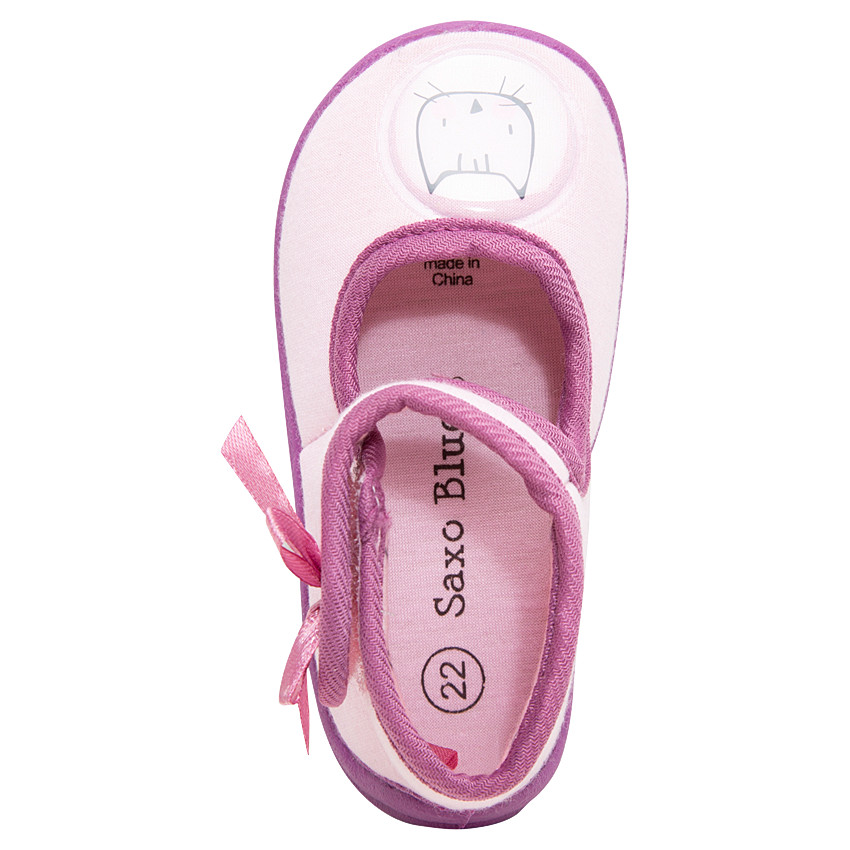 Chaussons forme babies avec patch chat et noeud en satin 