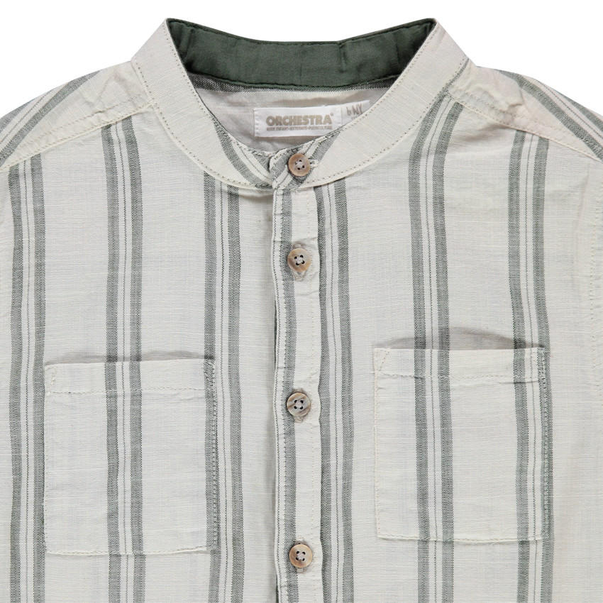 Chemise manches coutes à rayures et poches 