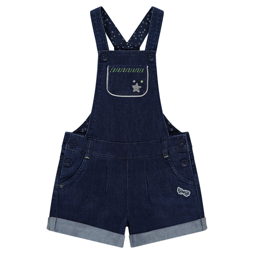 Salopette short en jeans avec étoile en sequins argentés 