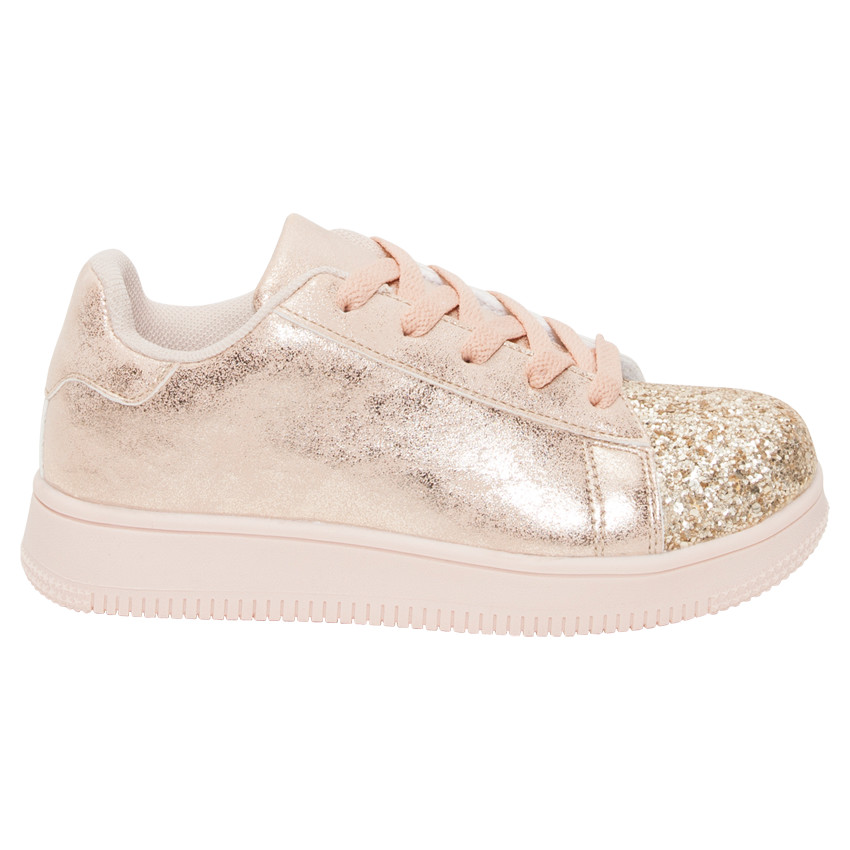 Baskets basses à lacets et paillettes - rose poudré - du 28 au 38 