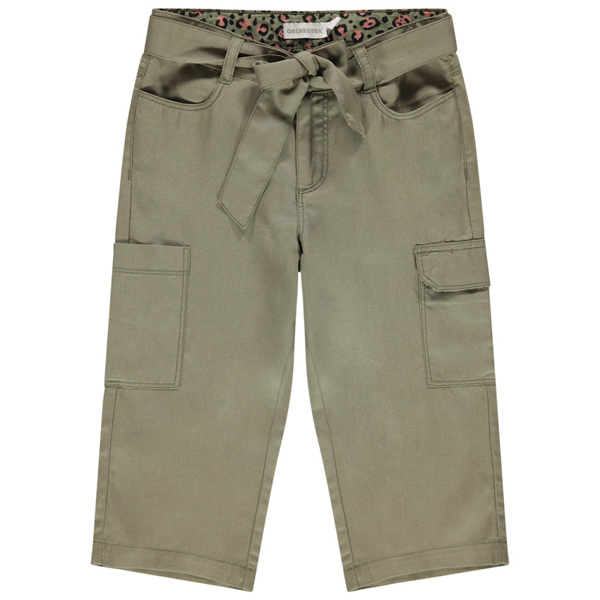 Pantacourt kaki à poches et ceinture à nouer 