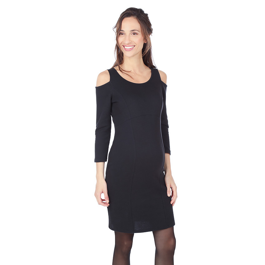 Robe de grossesse unie en maille avec épaules ajourées 