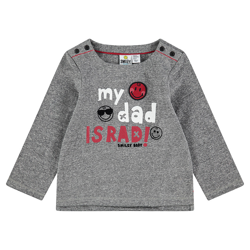 Tee-shirt en jersey chiné avec message printé et badges Smiley 