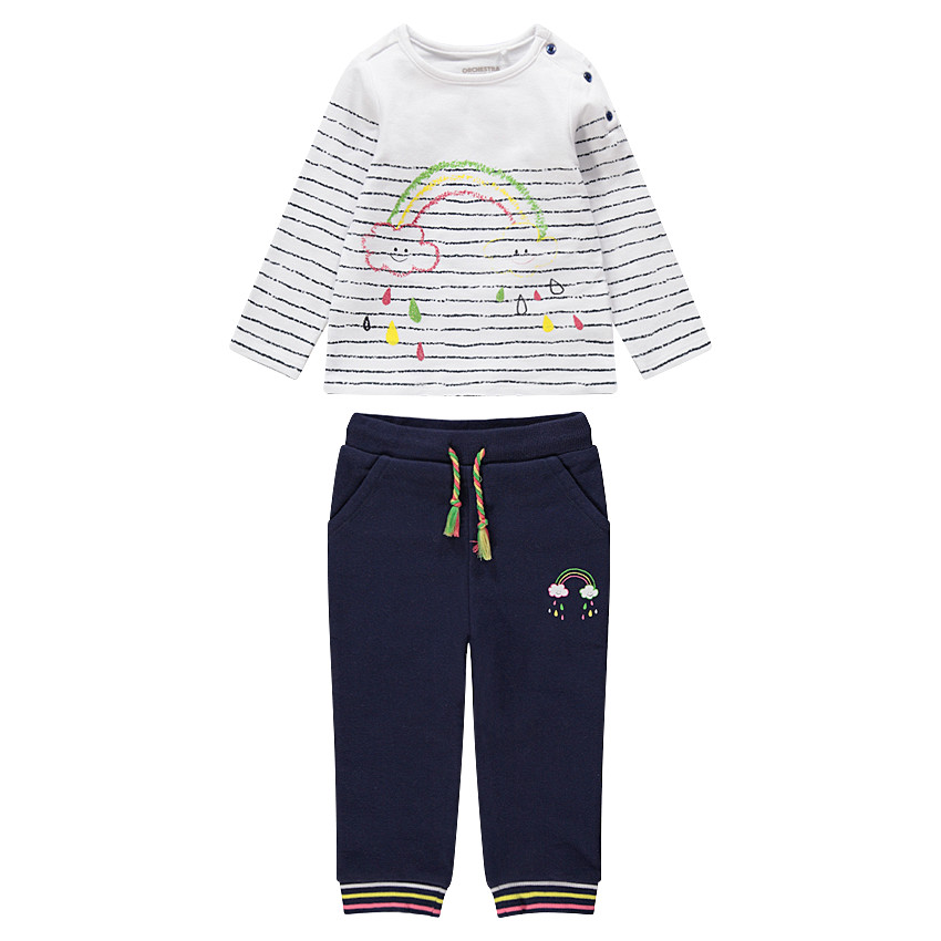 Jogging en molleton avec sweat rayé et pantalon print arc-en-ciel 
