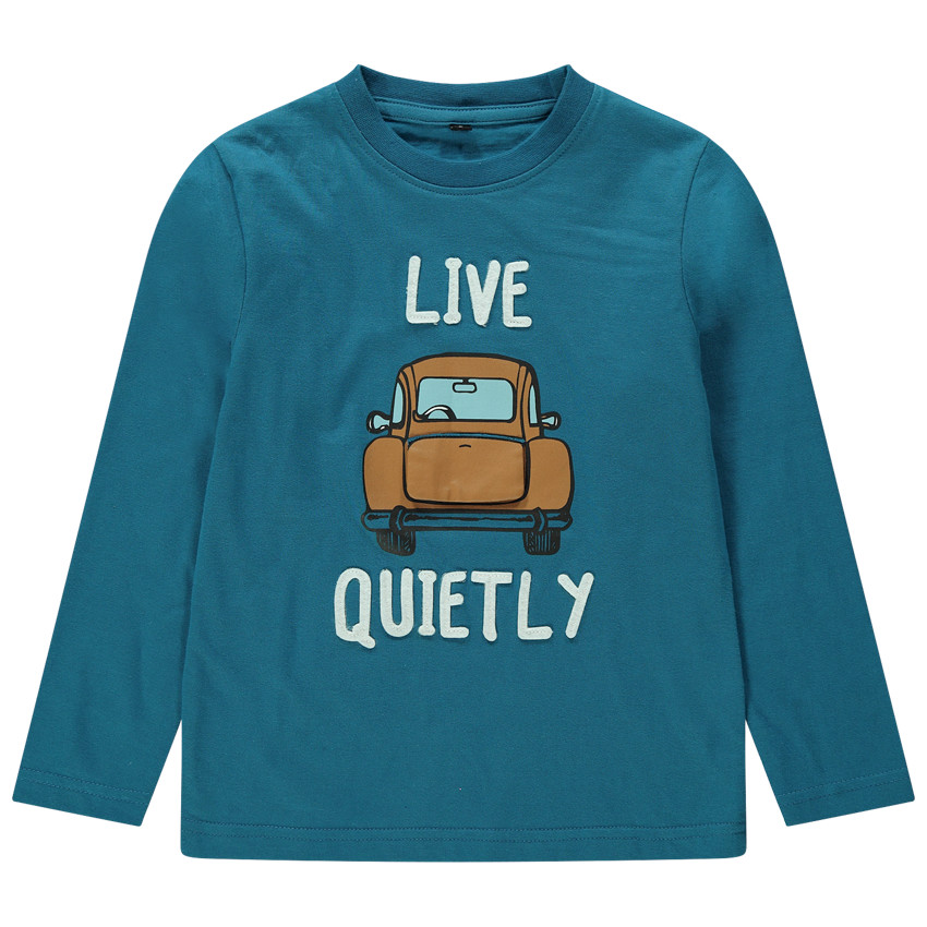 Tee-shirt manches longues en jersey avec voiture printée coffre fantaisie 