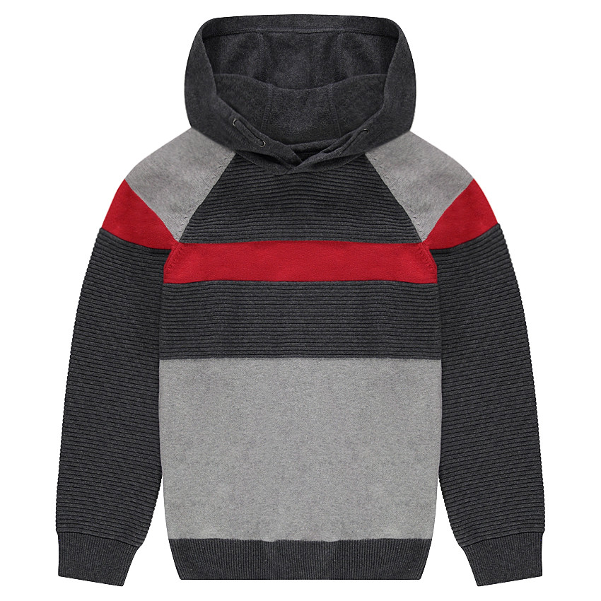 Junior - Pull en tricot fantaisie à capuche avec bandes contrastées 