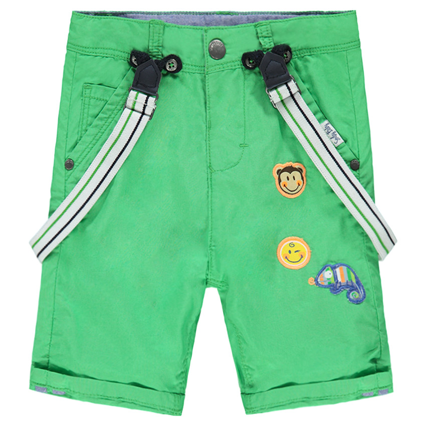 Bermuda en coton vert avec bretelles amovibles et badges Smiley 