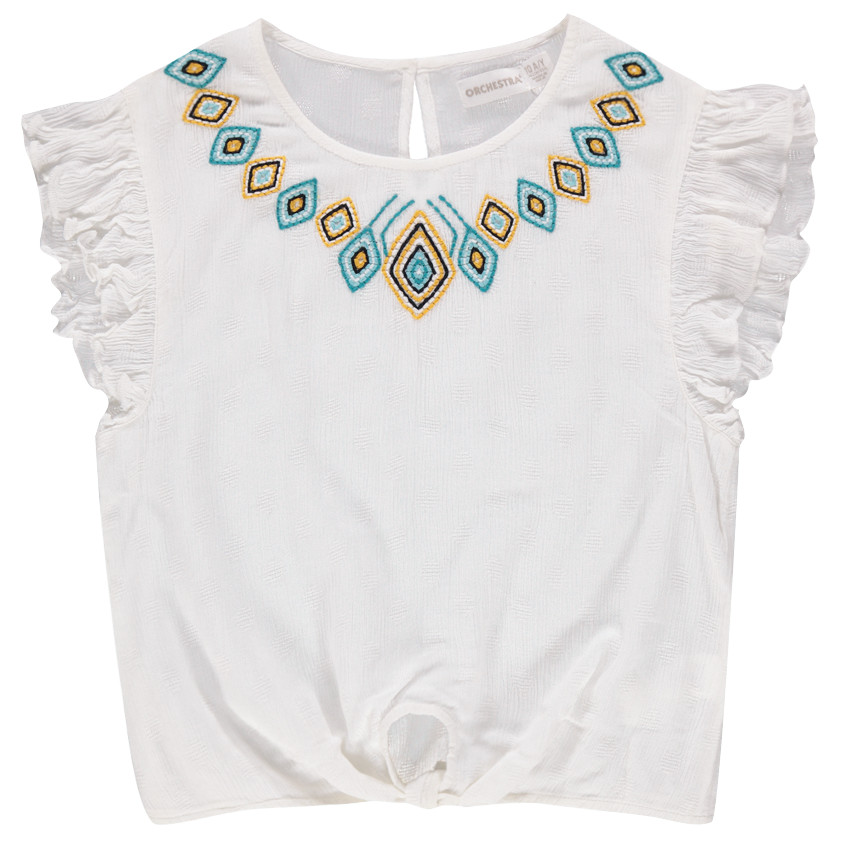 Junior - Tunique en crépon avec frise brodée style ethnique 