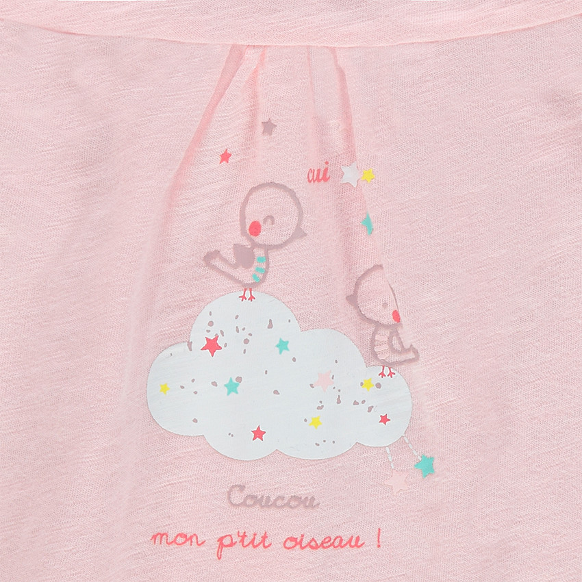 Tee-shirt manches courtes volanté avec oiseaux printés 