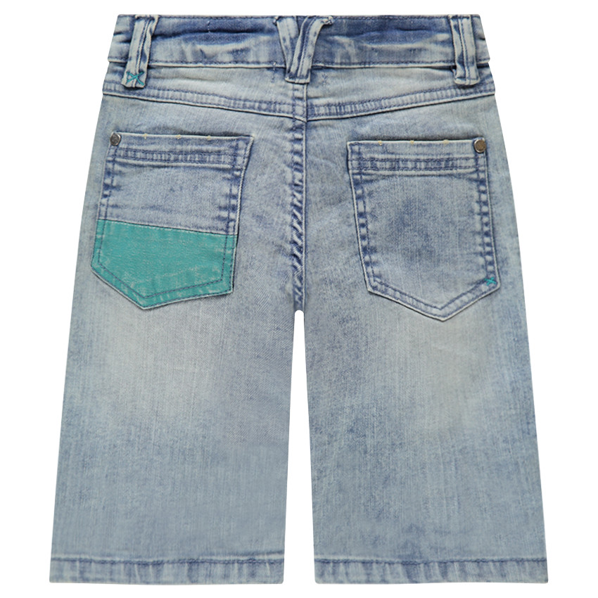 Bermuda en jeans effet used avec revers contrastés 
