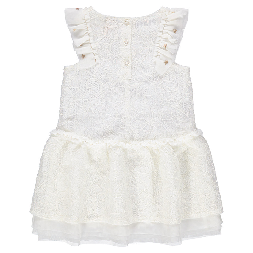 Robe de cérémonie blanche en dentelle avec manches volantées 