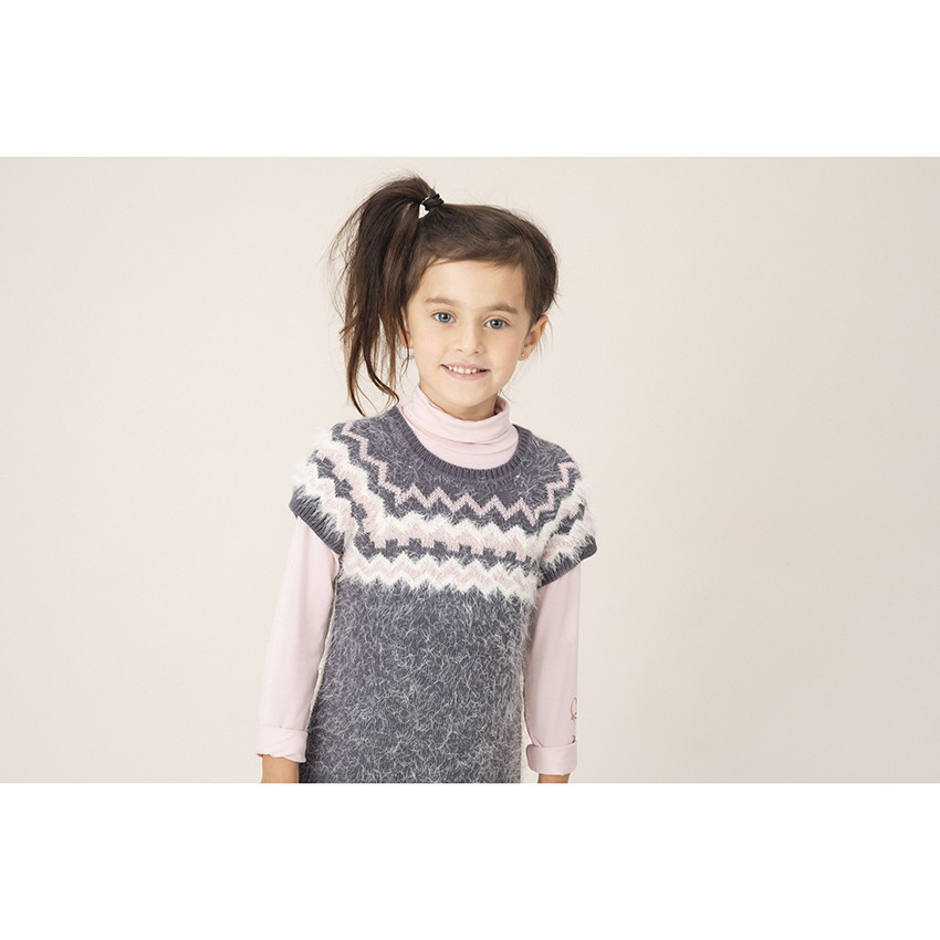 Robe manches courtes en tricot effet poil à motif graphique jacquard 