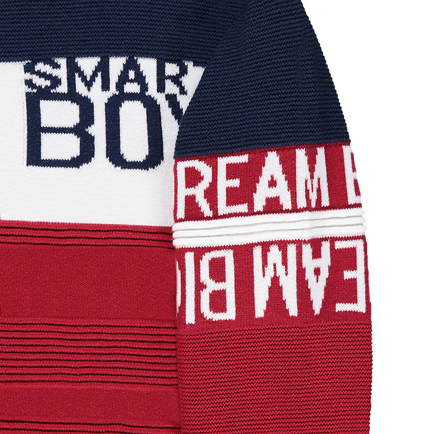 Pull en tricot fantaisie avec inscriptions en jacquard 