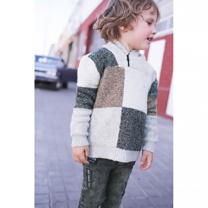 Pull en maille à carreaux en jacquard avec col zippé 