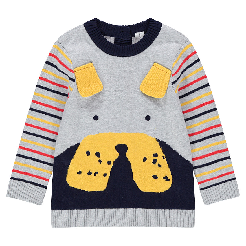 Pull en tricot avec oreilles en relief et rayures contrastées sur les manches 