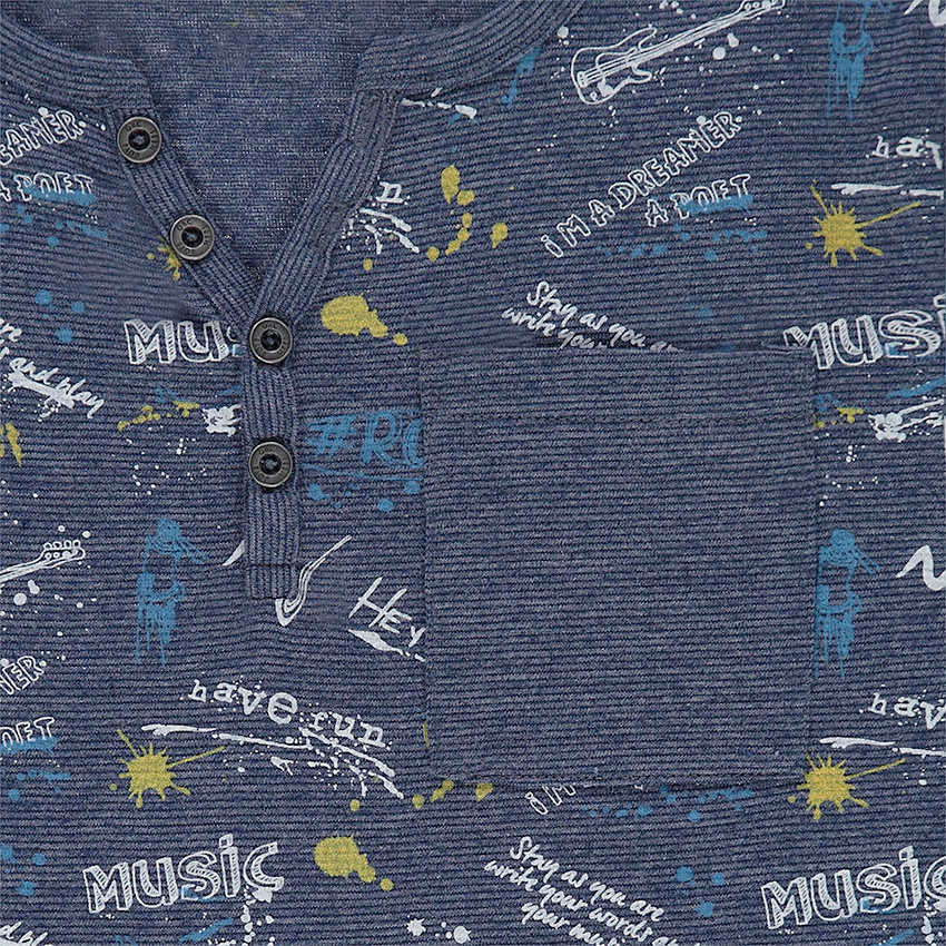 Tee-shirt manches courtes en jersey avec imprimé all-over et col tunisien 