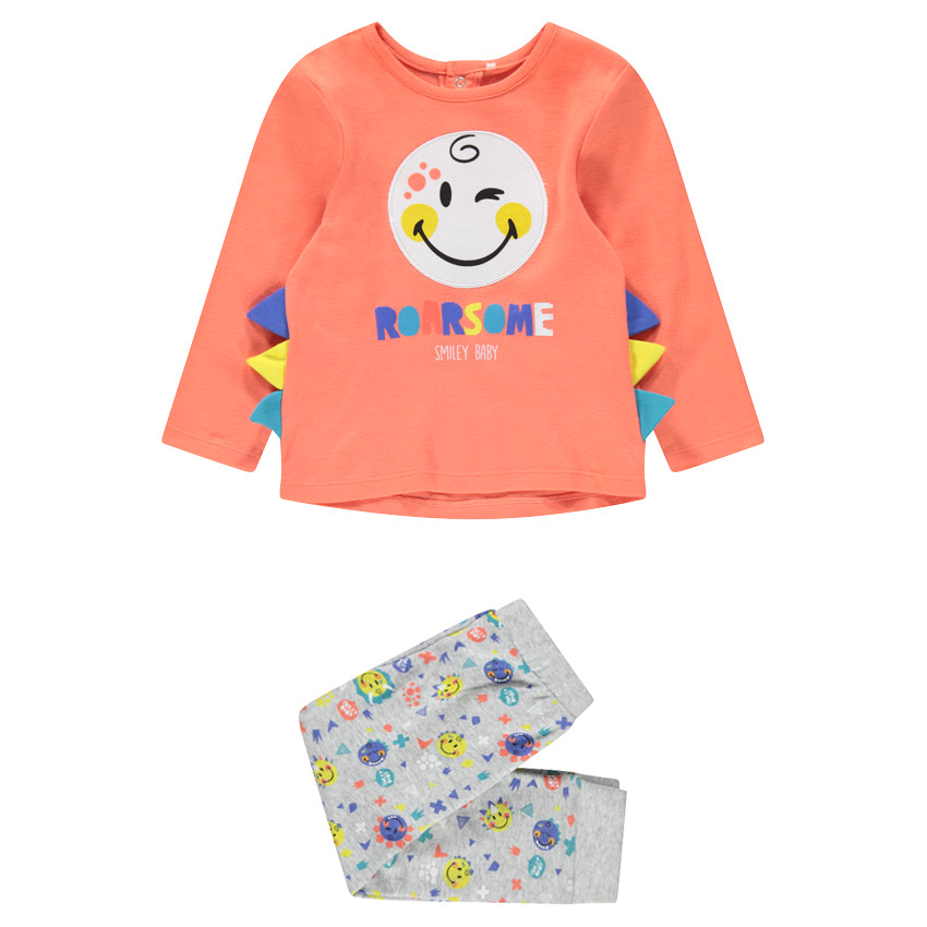 Pyjama en jersey avec prints Smiley et empiècements en relief 