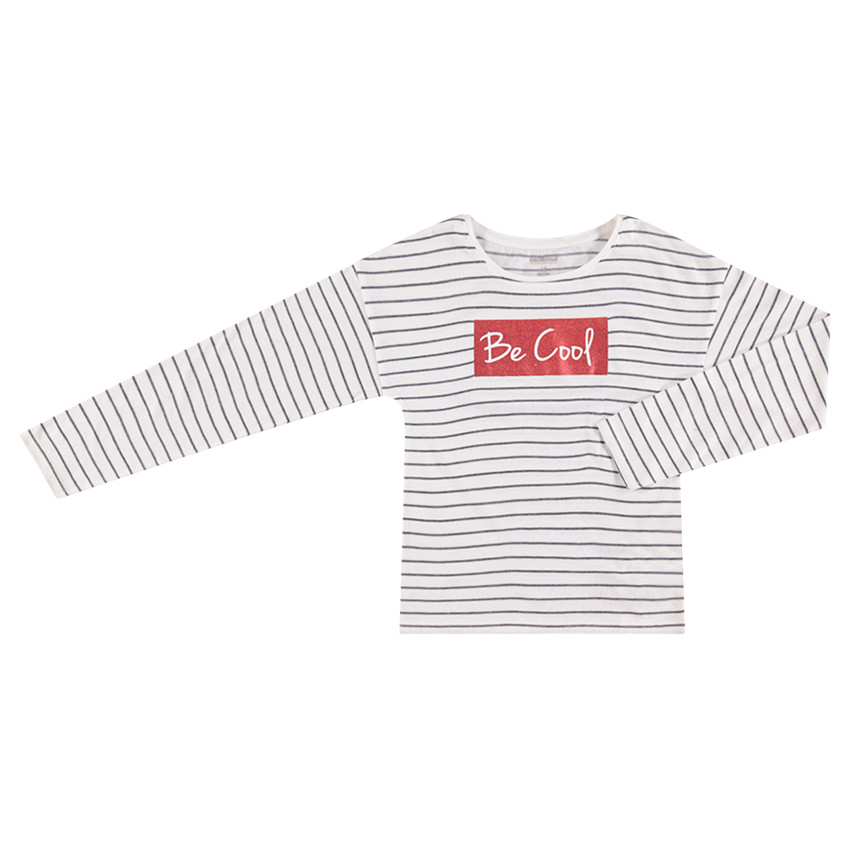Tee-shirt manches longues à rayures jacquard et print pailleté 