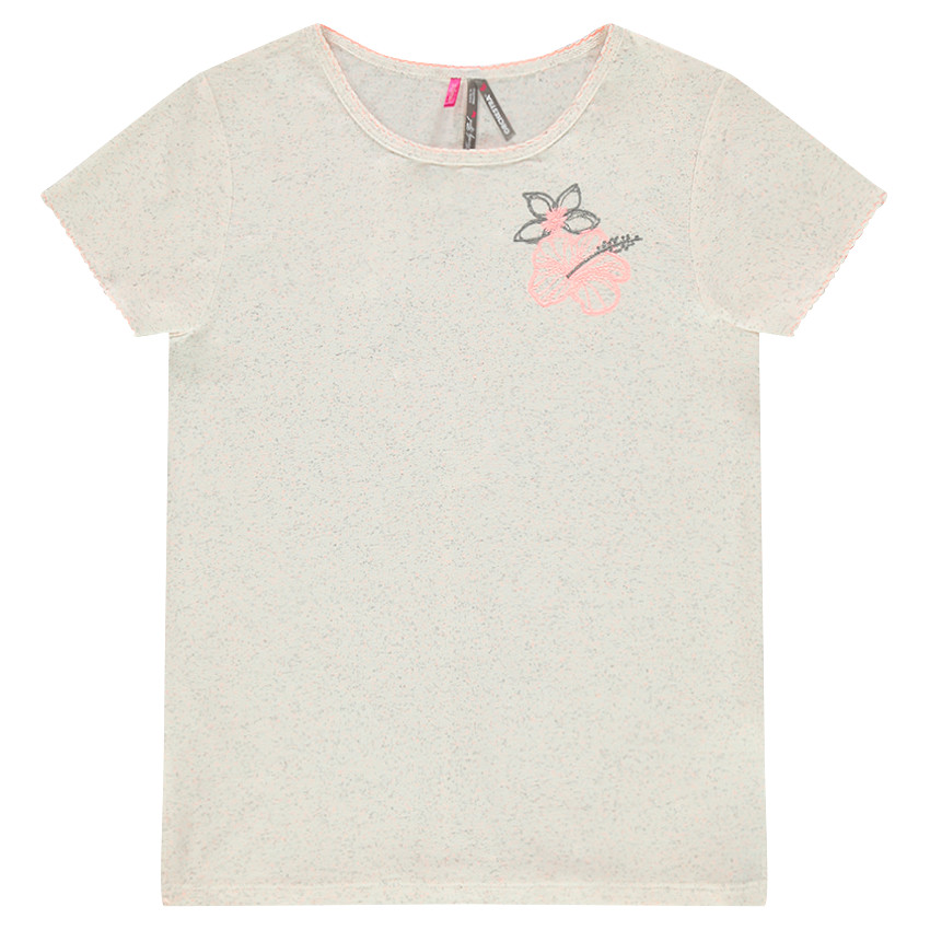 Junior - Tee-shirt manches courtes en jersey fantaisie avec fleurs brodées 