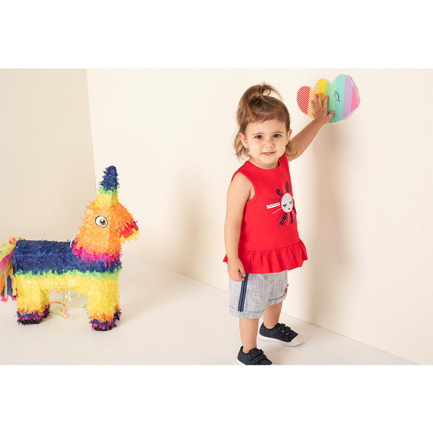 Tee-shirt manches courtes volanté en jersey avec soleil brodé  