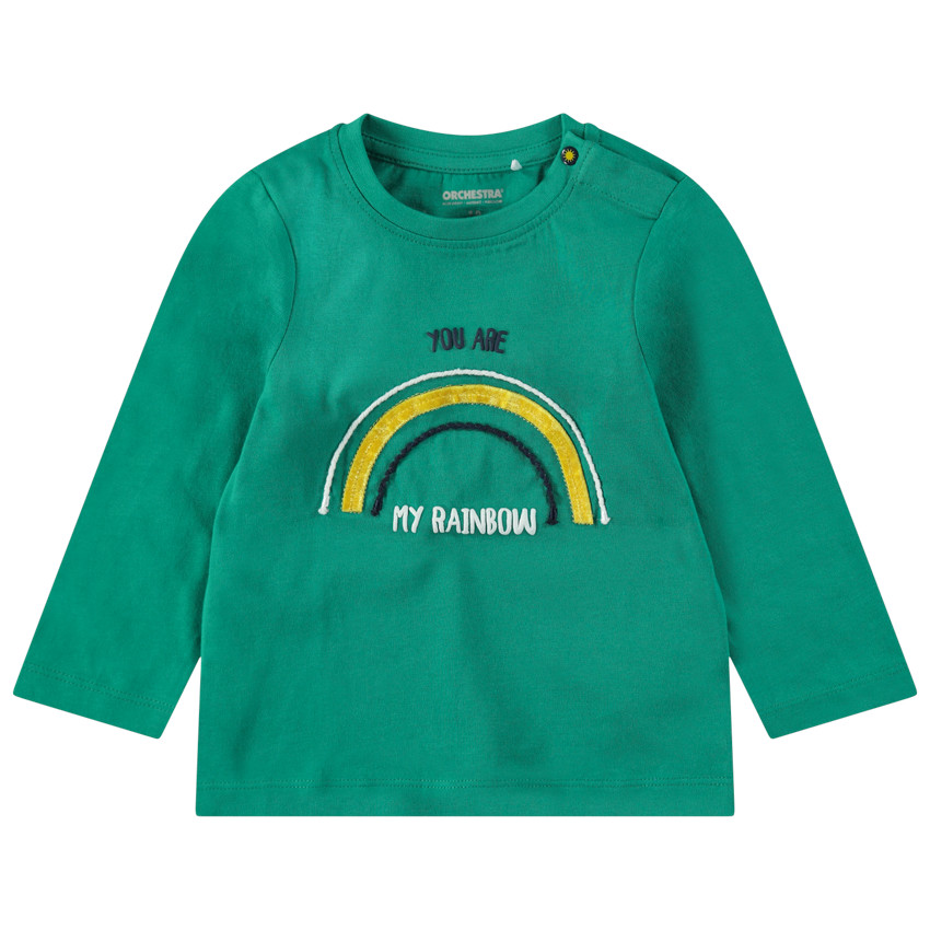 Tee-shirt manches longues en jersey avec arc-en-ciel et message au dos 