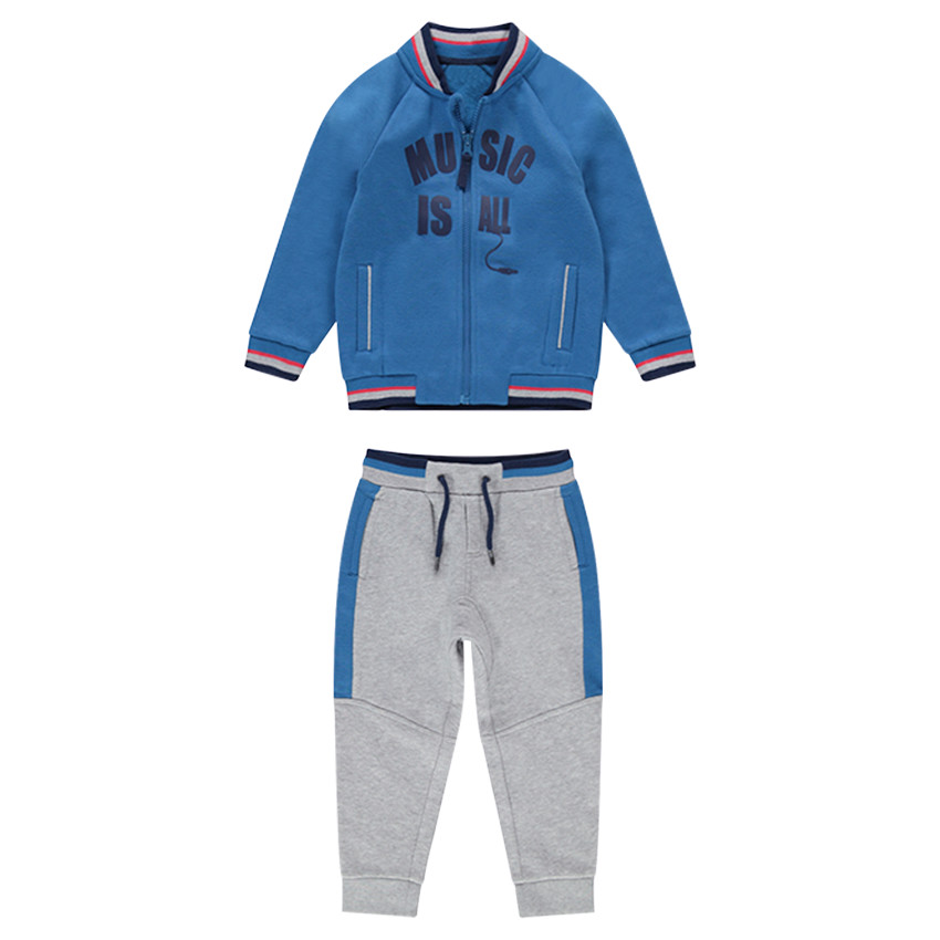 Jogging bicolore en molleton avec gilet esprit teddy et texte printé 