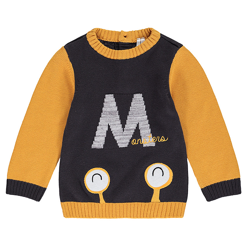 Pull en tricot avec lettre et monstre en jacquard 