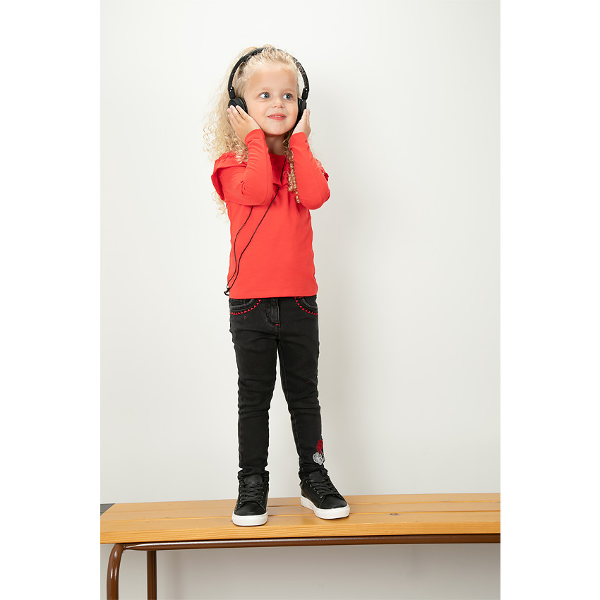 Tee-shirt manches longues en jersey avec volant et prints argentés 