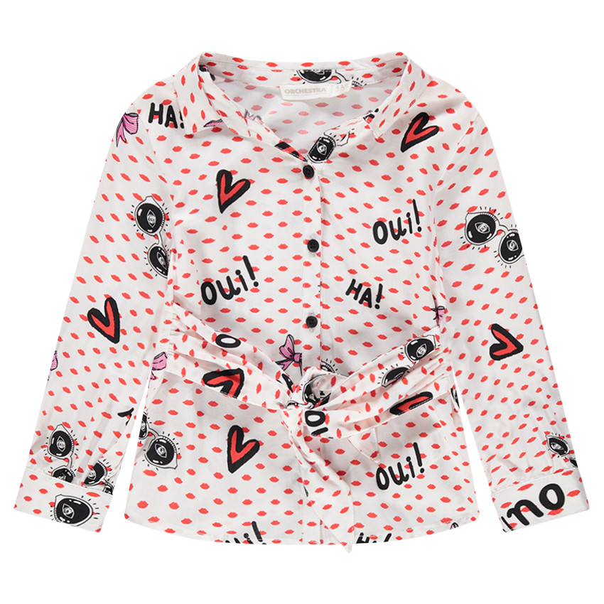 Chemise manches longues imprimée all-over avec ceinture à nouer 