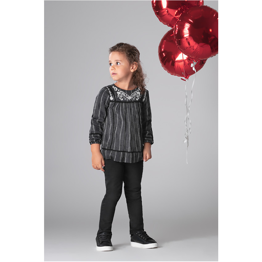 Tunique manche longues à carreaux fantaisie et broderie 