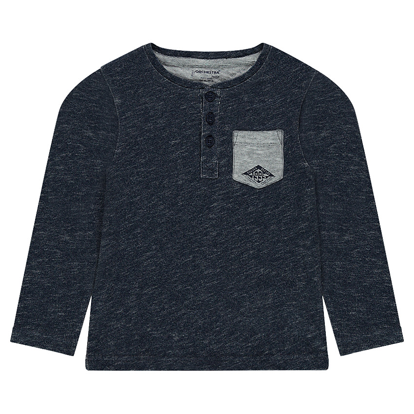 Tee-shirt manches longues en jersey chiné avec col tunisien 