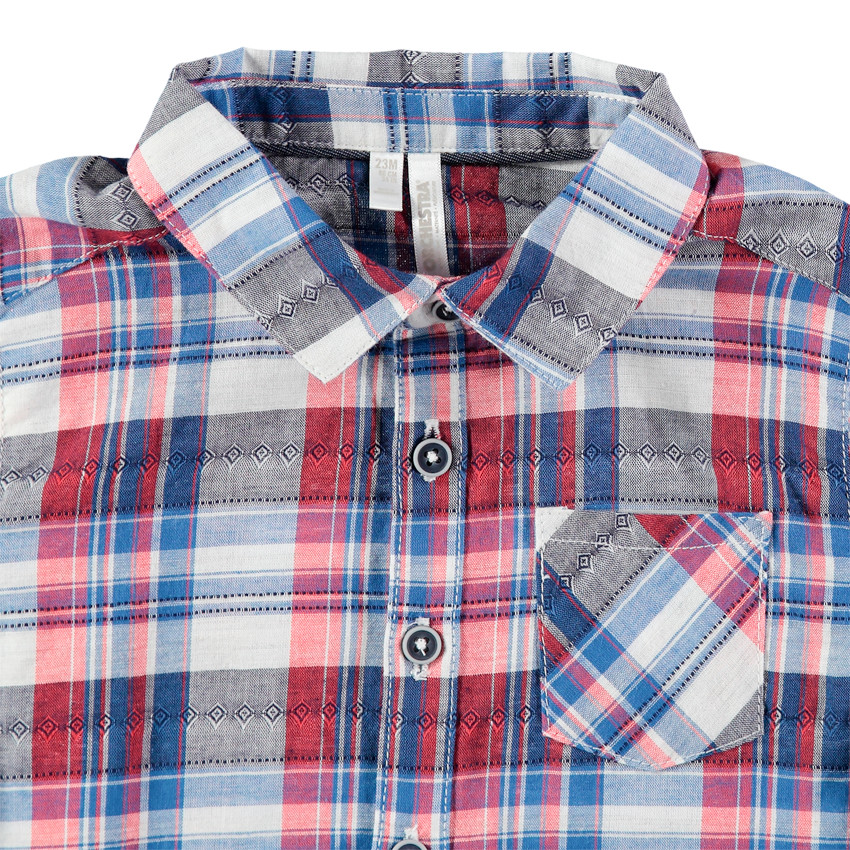 Chemise manches longues retroussables à carreaux et poche 