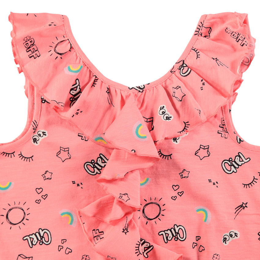 Combishort sans manches imprimée all-over à col volanté 