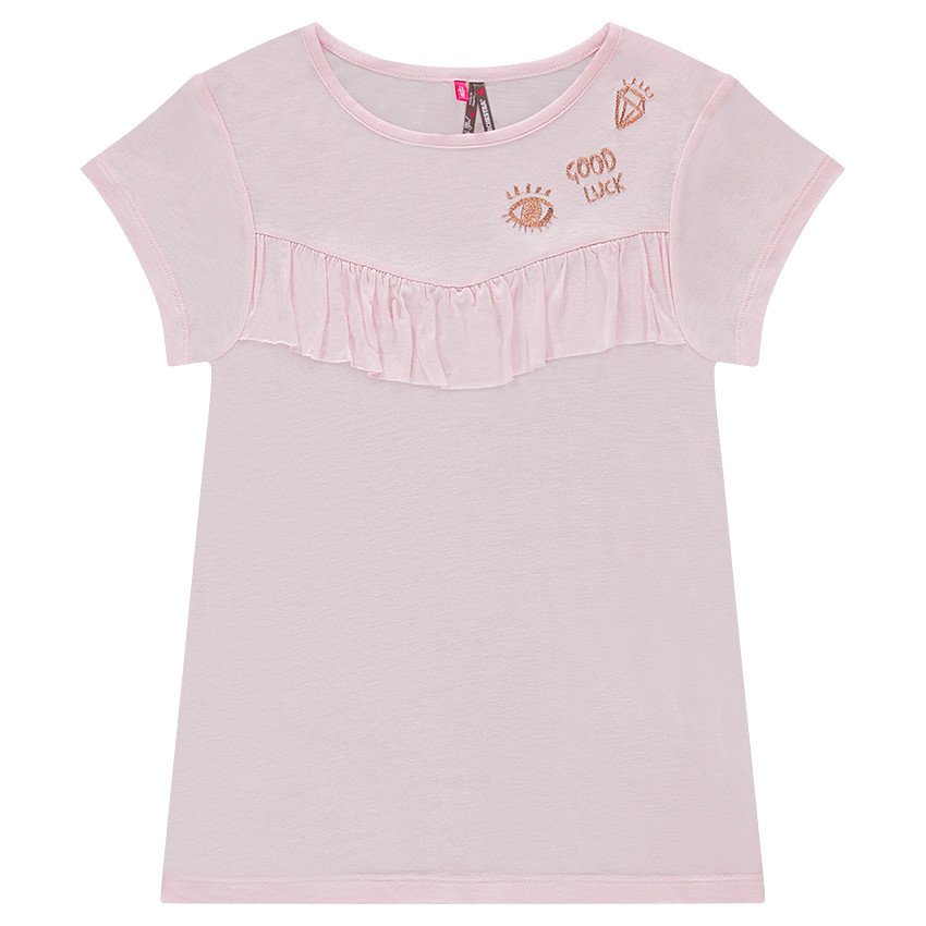 Junior - Tee-shirt manches courtes avec volant et broderies 