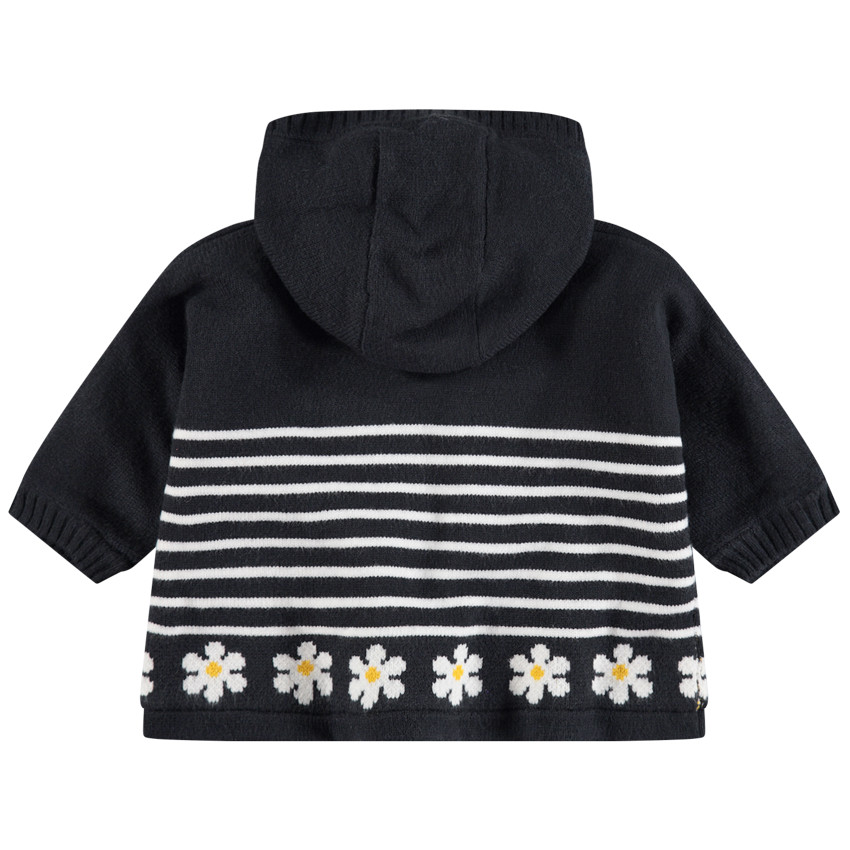 Veste à capuche en tricot doublée micropolaire à rayures et marguerites 