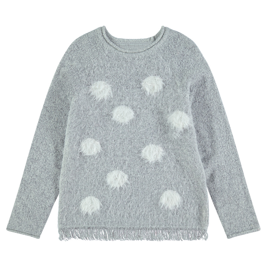 Junior - Pull en tricot poil avec pois contrastés 