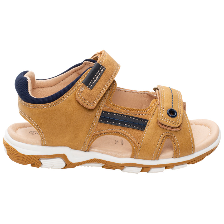 Nu-pieds effet cuir camel à scratchs 