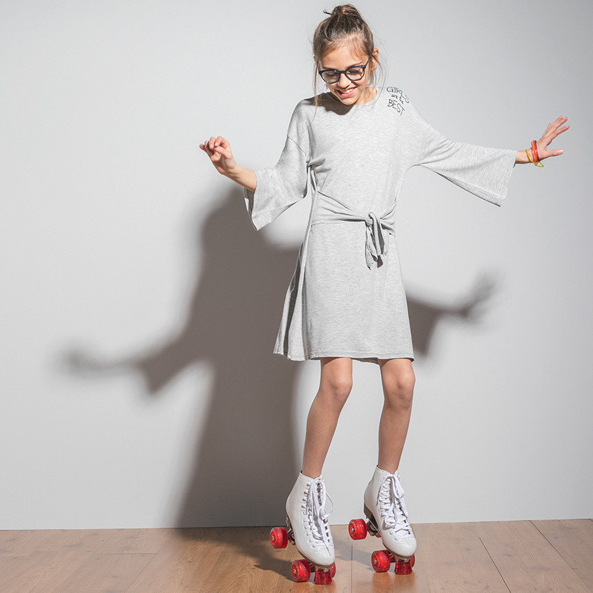 Junior - Robe en maille à manches évasées avec ceinture à nouer 